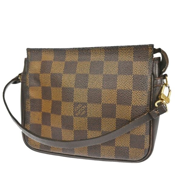 Auth LOUIS VUITTON Trousse Makeup Hand Bag Damier Ebene Leather Brown - Picture 2 of 16